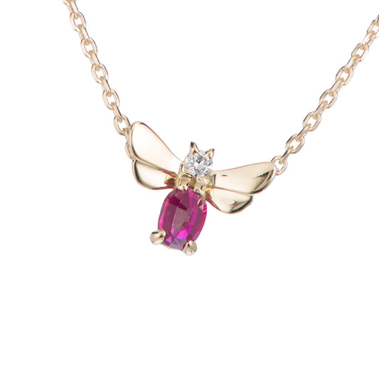 ビー ルビーxダイヤモンド イエローゴールドペンダントネックレス (R: 0.33ct D: 0.03ct K18YG)