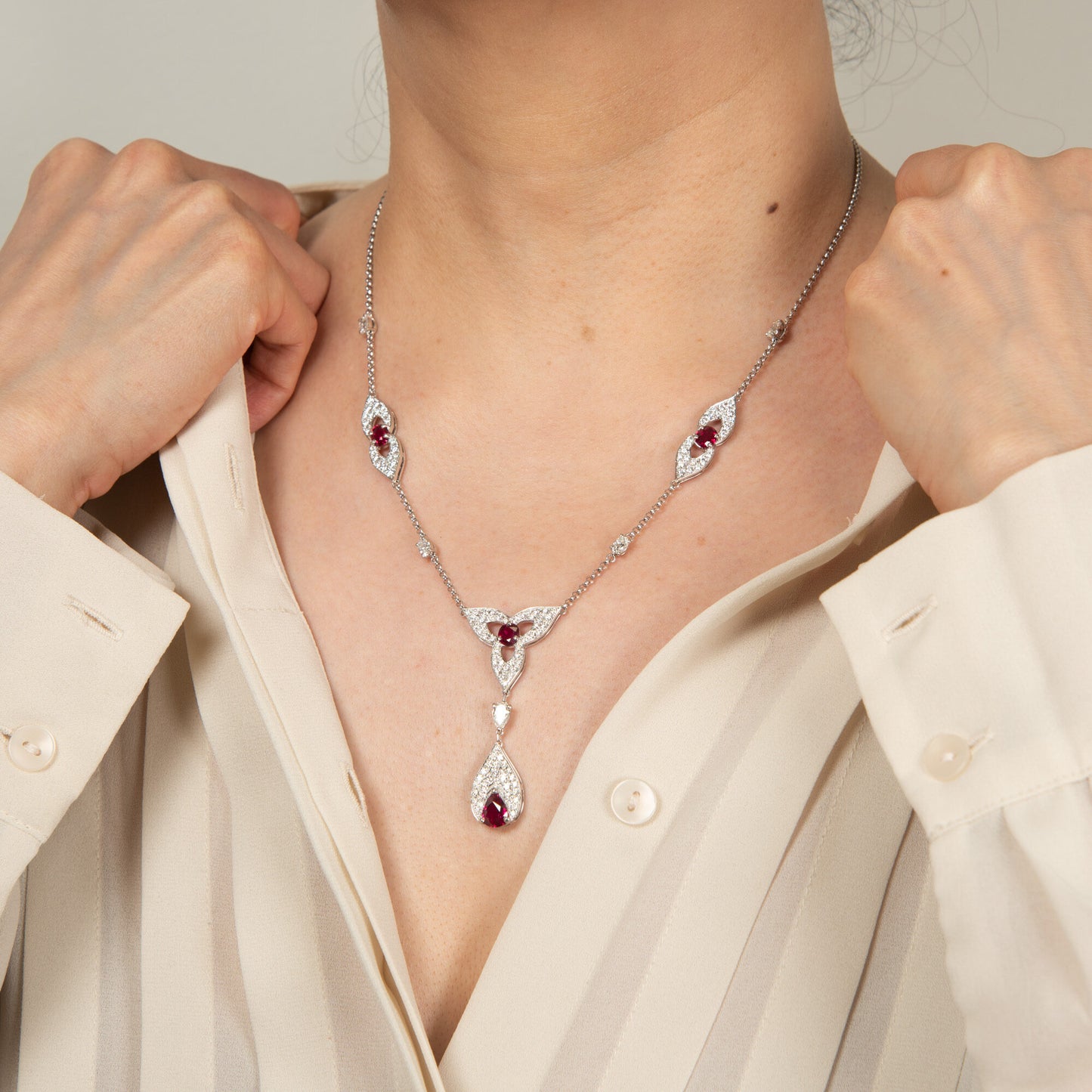 ルビー×ダイヤモンドプラチナ製ネックレス Pt950 R:3.45ct D:3.42ct　GIA