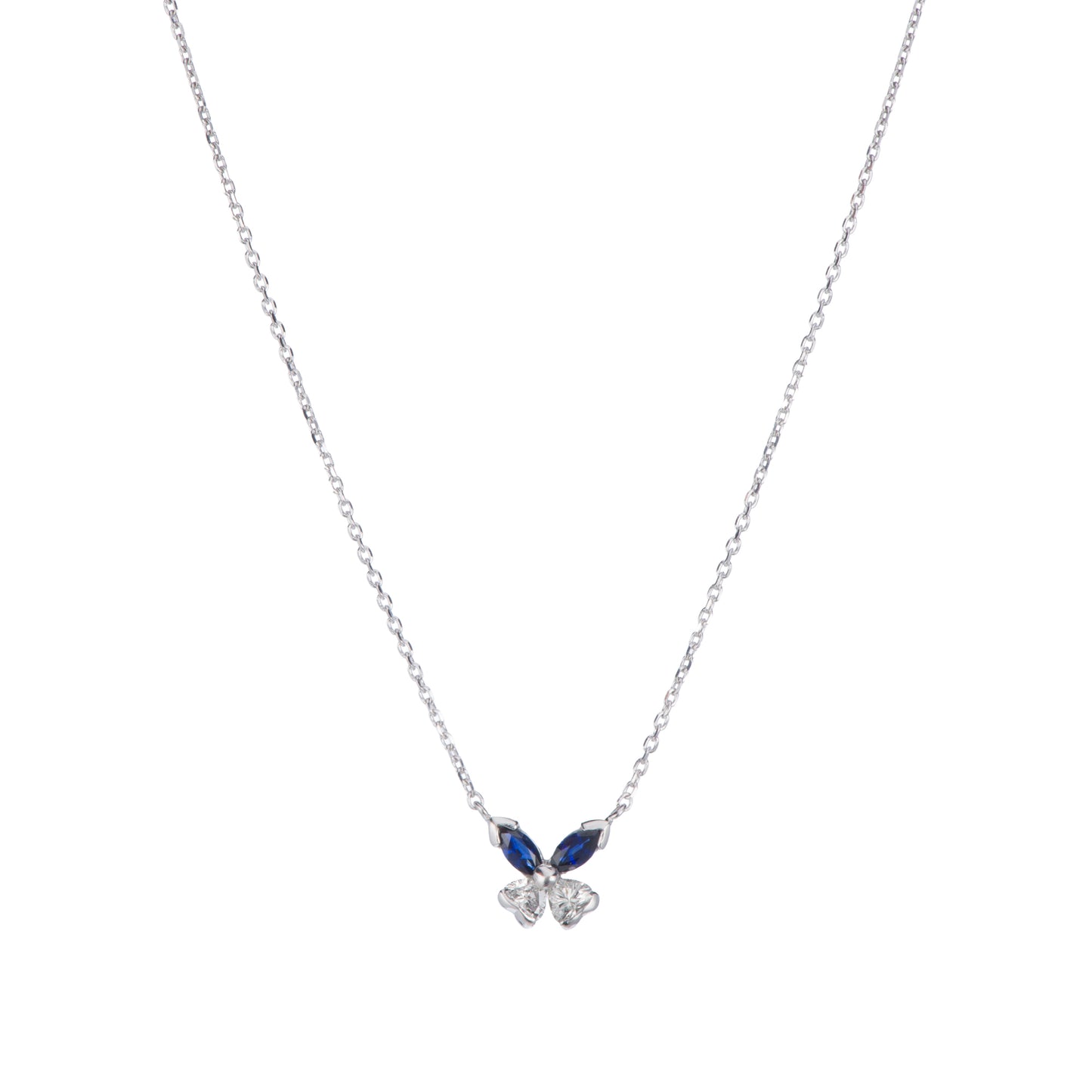 バタフライ サファイアxダイヤモンド ホワイトゴールド製ペンダントネックレス (S: 0.27ct D: 0.24ct K18WG)