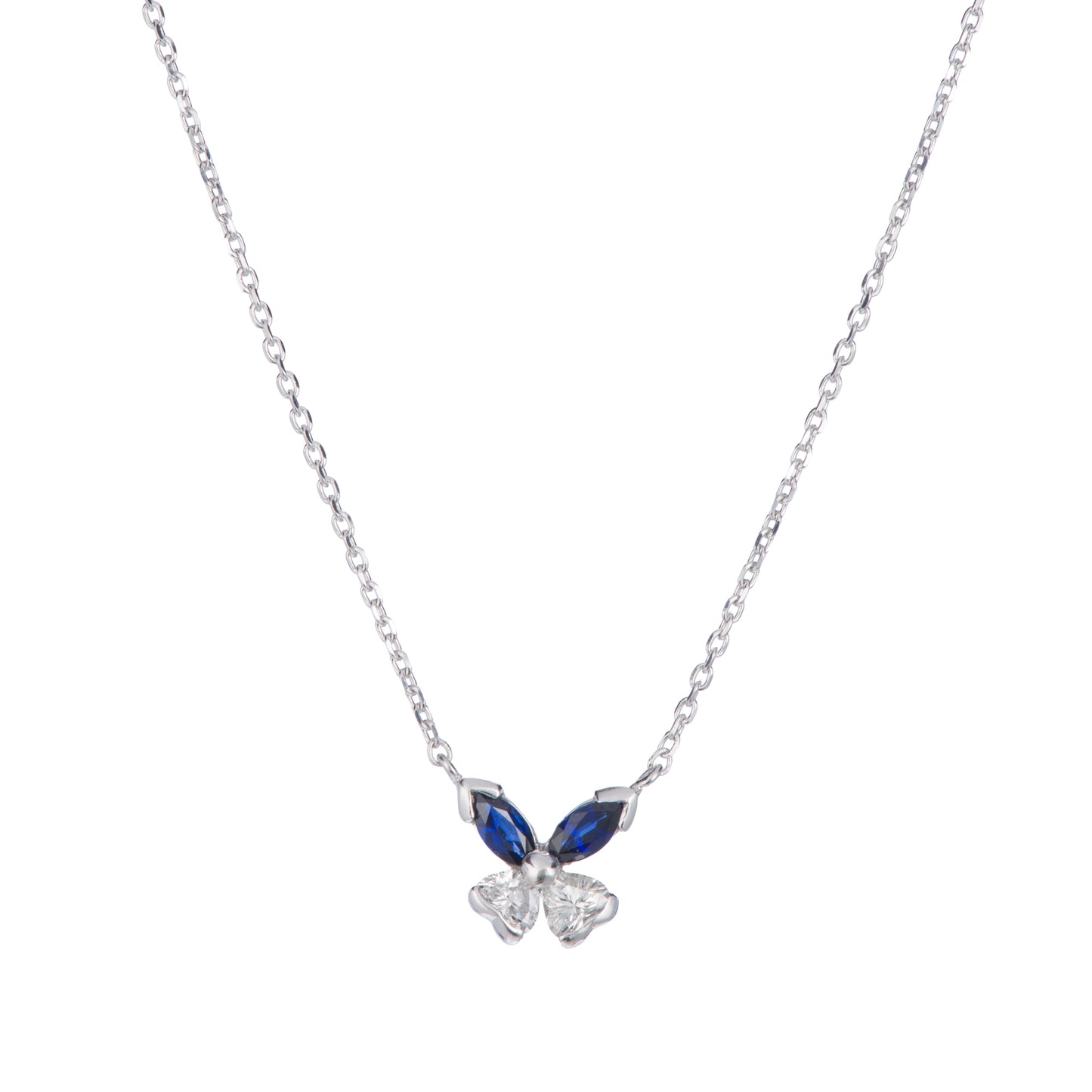 バタフライ サファイアxダイヤモンド ホワイトゴールド製ペンダントネックレス (S: 0.27ct D: 0.24ct K18WG)
