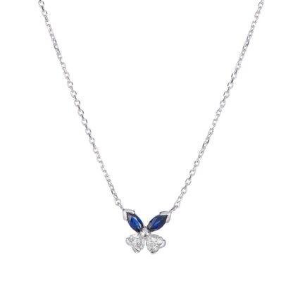 バタフライ サファイアxダイヤモンド ホワイトゴールド製ペンダントネックレス (S: 0.27ct D: 0.24ct K18WG)