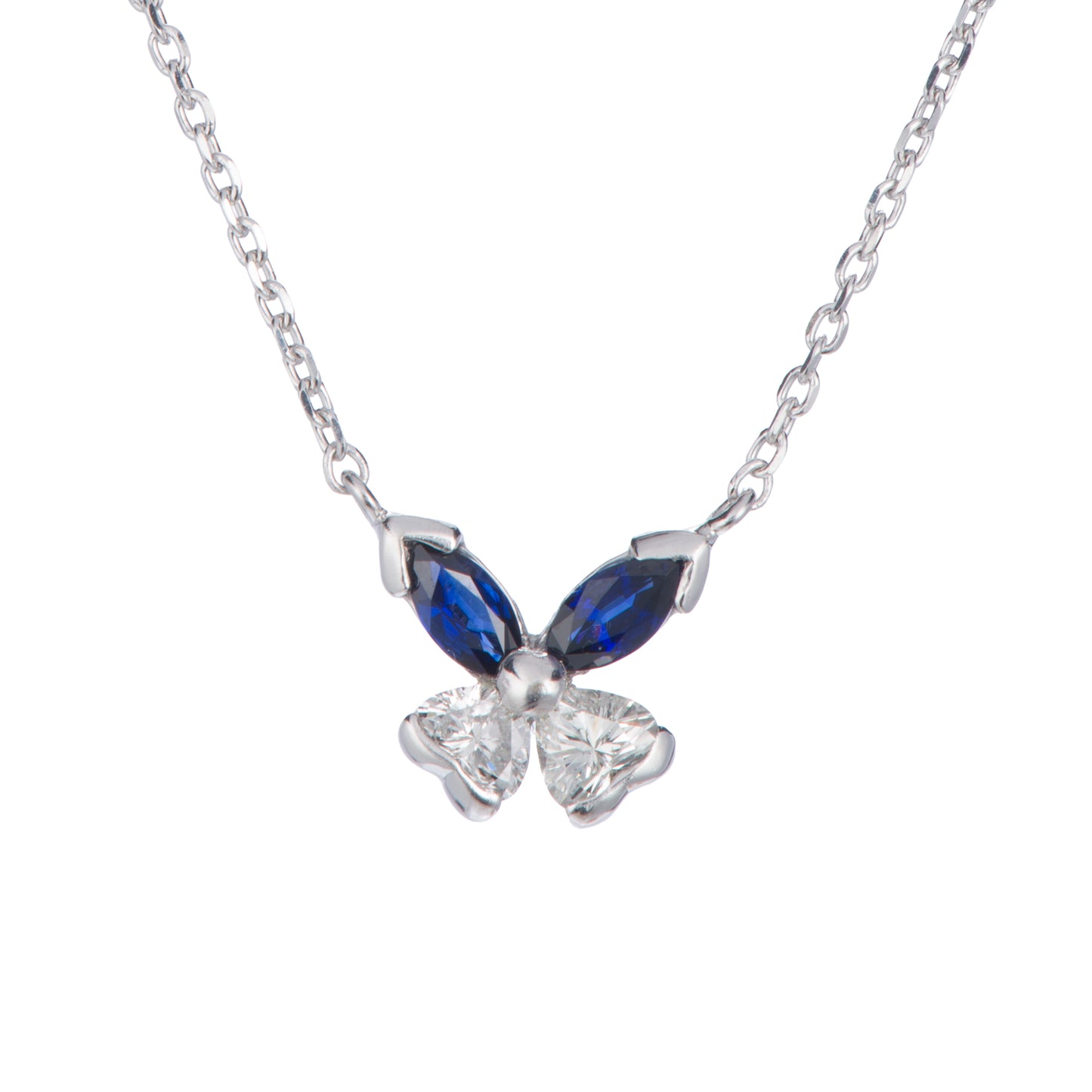 バタフライ サファイアxダイヤモンド ホワイトゴールド製ペンダントネックレス (S: 0.27ct D: 0.24ct K18WG)