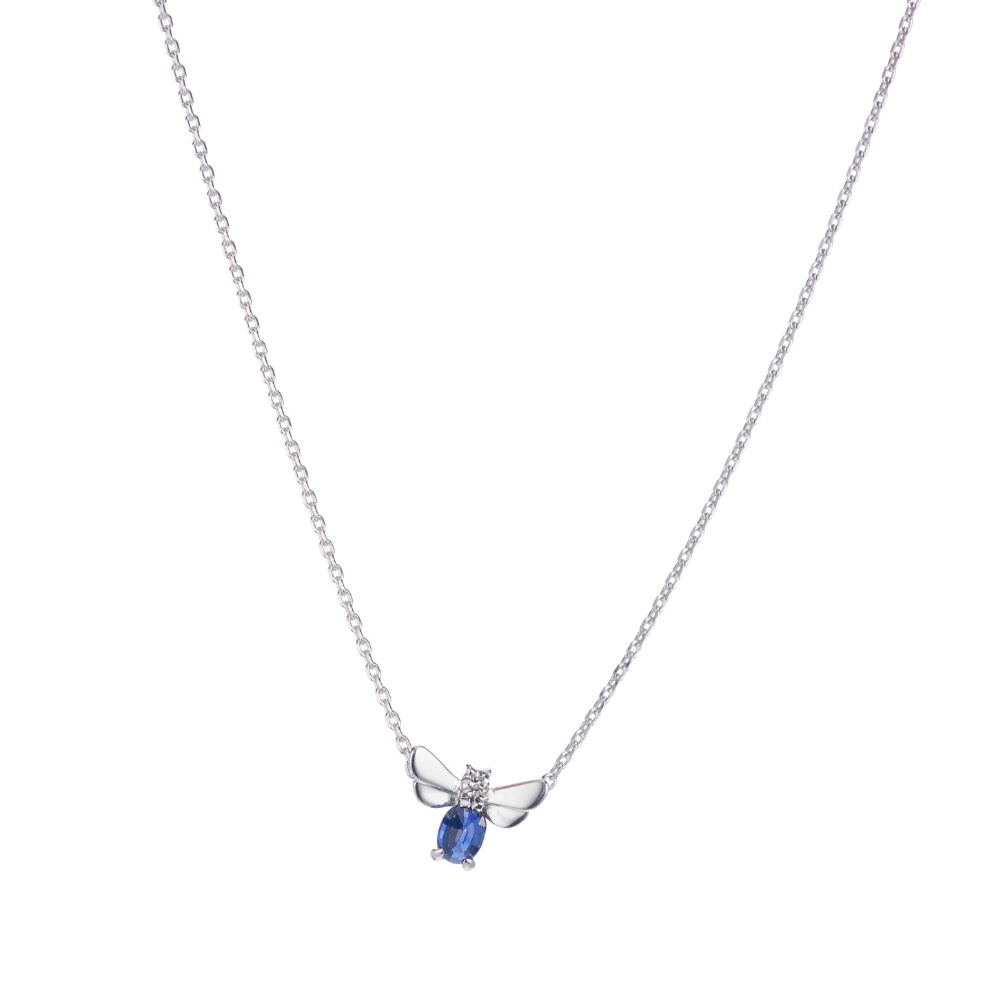 ビー サファイアxダイヤモンド ホワイトゴールド製ペンダントネックレス (S: 0.37ct D: 0.03ct K18WG)