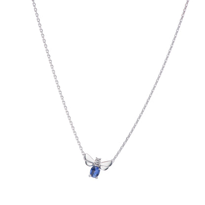 ビー サファイアxダイヤモンド ホワイトゴールド製ペンダントネックレス (S: 0.37ct D: 0.03ct K18WG)