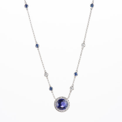 ハロー タンザナイトxサファイアxダイヤモンド プラチナペンダントネックレス (Ta: 5.07ct S: 0.50ct D: 0.60ct Pt950/850)