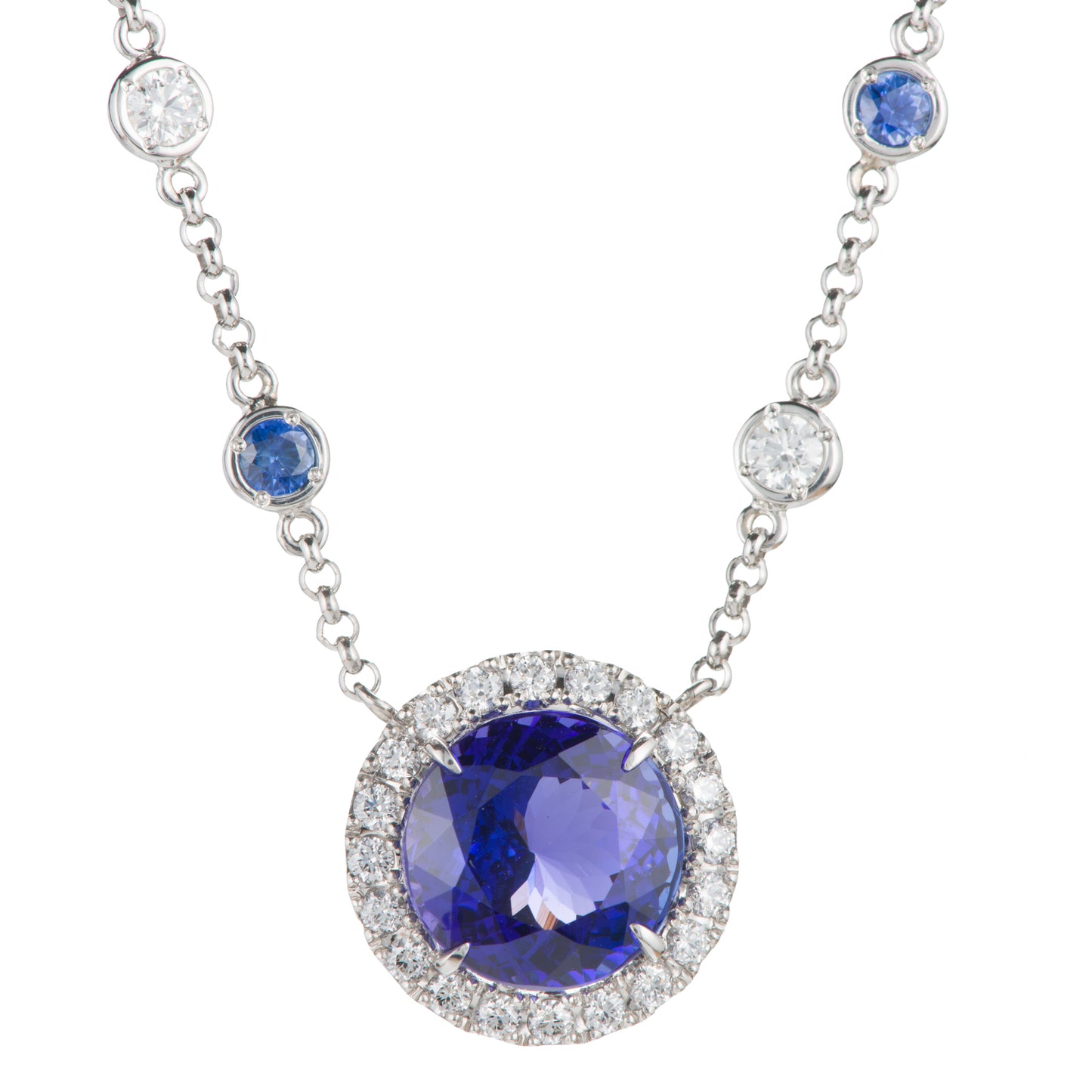 ハロー タンザナイトxサファイアxダイヤモンド プラチナペンダントネックレス (Ta: 5.07ct S: 0.50ct D: 0.60ct Pt950/850)