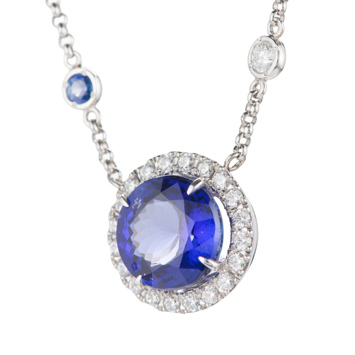 ハロー タンザナイトxサファイアxダイヤモンド プラチナペンダントネックレス (Ta: 5.07ct S: 0.50ct D: 0.60ct Pt950/850)