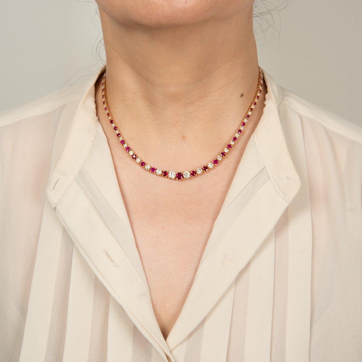 ルビー×ダイヤモンドイエローゴールド製テニスネックレス R:7.56ct D:5.56ct K18YG