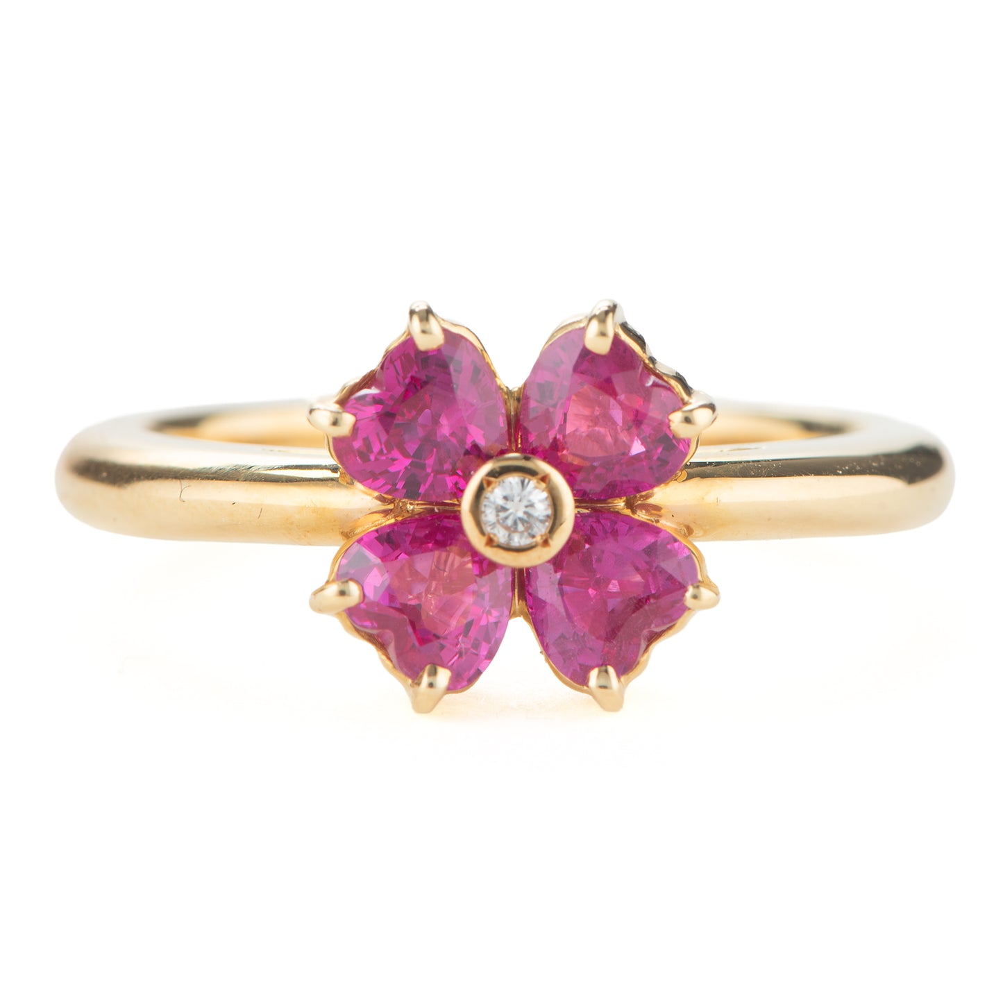 ルビーxダイヤモンド イエローゴールド製フラワーリング K18YG R:1.1ct D:0.01ct