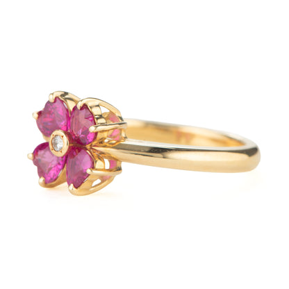 ルビーxダイヤモンド イエローゴールド製フラワーリング K18YG R:1.1ct D:0.01ct
