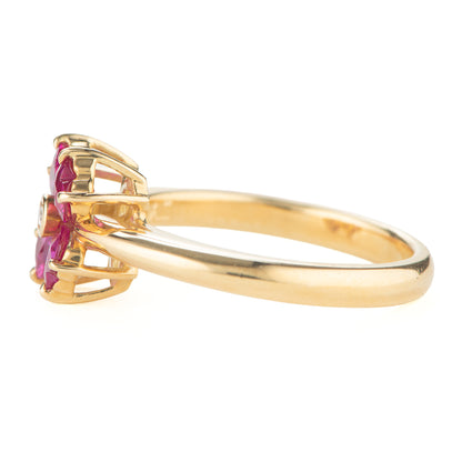 ルビーxダイヤモンド イエローゴールド製フラワーリング K18YG R:1.1ct D:0.01ct