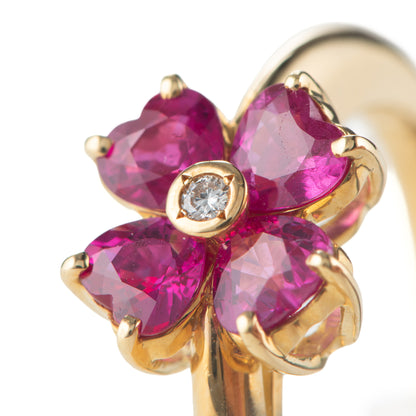 ルビーxダイヤモンド イエローゴールド製フラワーリング K18YG R:1.1ct D:0.01ct