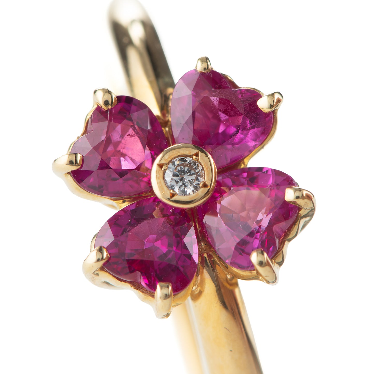 ルビーxダイヤモンド イエローゴールド製フラワーリング K18YG R:1.1ct D:0.01ct