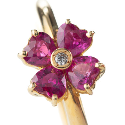 ルビーxダイヤモンド イエローゴールド製フラワーリング K18YG R:1.1ct D:0.01ct