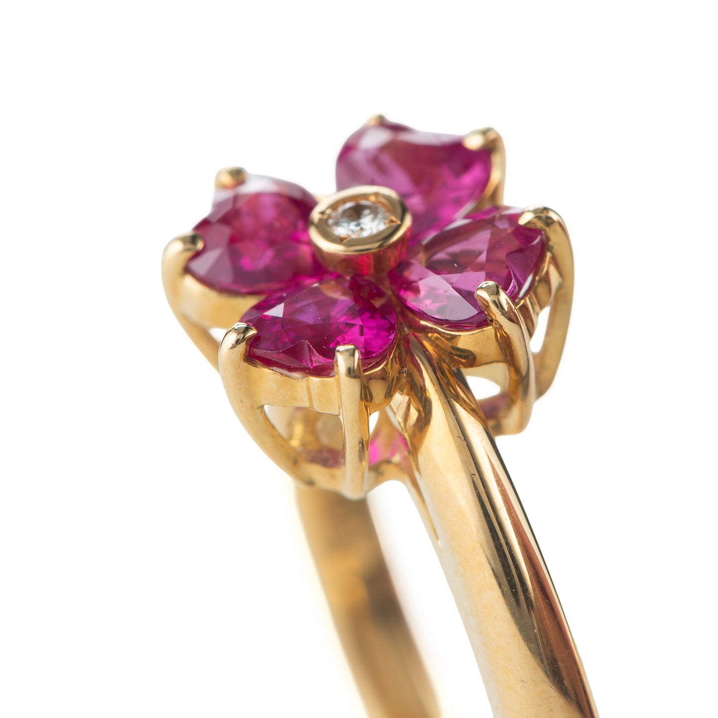 ルビーxダイヤモンド イエローゴールド製フラワーリング K18YG R:1.1ct D:0.01ct