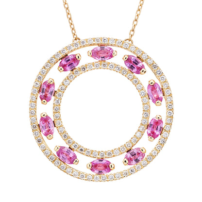 ピンクサファイア×ダイヤモンドペンダント　イエローゴールド製