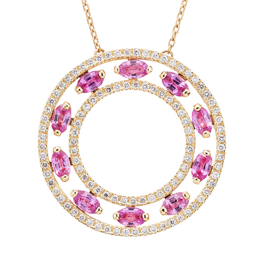 ピンクサファイア×ダイヤモンドペンダント　イエローゴールド製