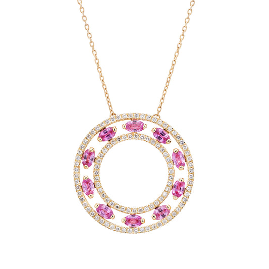 ピンクサファイア×ダイヤモンドペンダント　イエローゴールド製