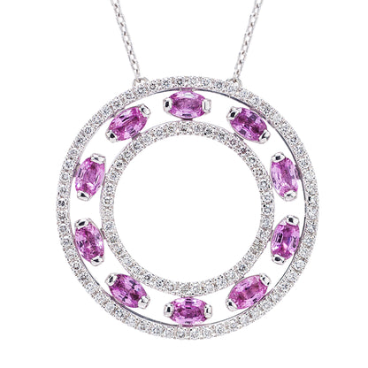 サークル ピンクサファイア×ダイヤモンドペンダント　ホワイトゴールド製(PS: 3.28ct D: 0.95ct K18WG)