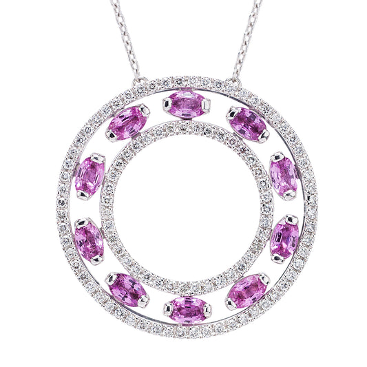 サークル ピンクサファイア×ダイヤモンドペンダント　ホワイトゴールド製(PS: 3.28ct D: 0.95ct K18WG)