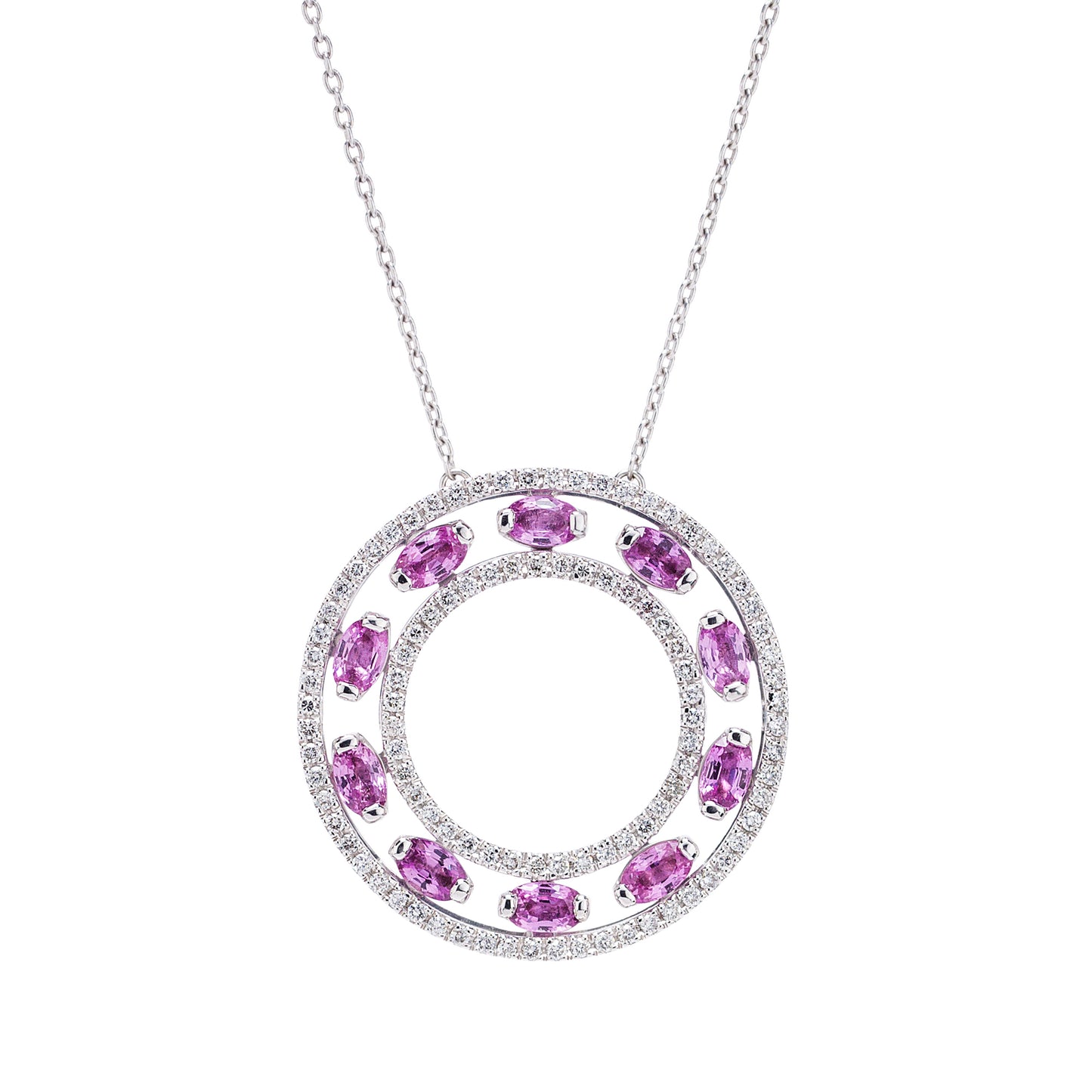 サークル ピンクサファイア×ダイヤモンドペンダント　ホワイトゴールド製(PS: 3.28ct D: 0.95ct K18WG)