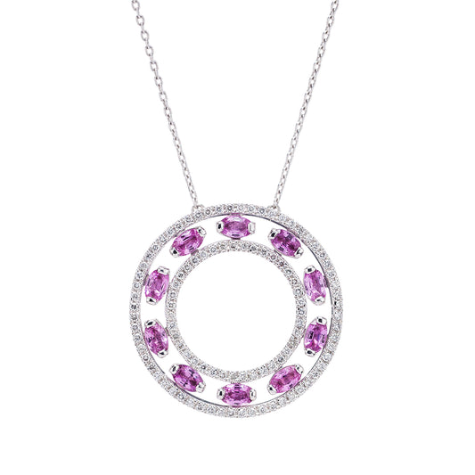 サークル ピンクサファイア×ダイヤモンドペンダント　ホワイトゴールド製(PS: 3.28ct D: 0.95ct K18WG)