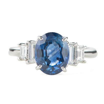 サファイアxダイヤモンド プラチナ製リング S: 2.84 ct D: 0.48ct Pt900 GIA