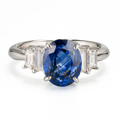 サファイアxダイヤモンド プラチナ製リング S: 2.84 ct D: 0.48ct Pt900 GIA　正面