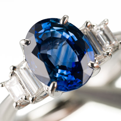 サファイアxダイヤモンド プラチナ製リング S: 2.84 ct D: 0.48ct Pt900 GIA　サファイア拡大写真