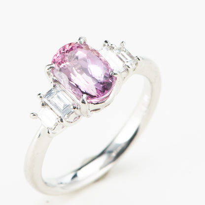 ピンクトパーズプラチナリング To: 1.66ct D:0.41ct Pt900