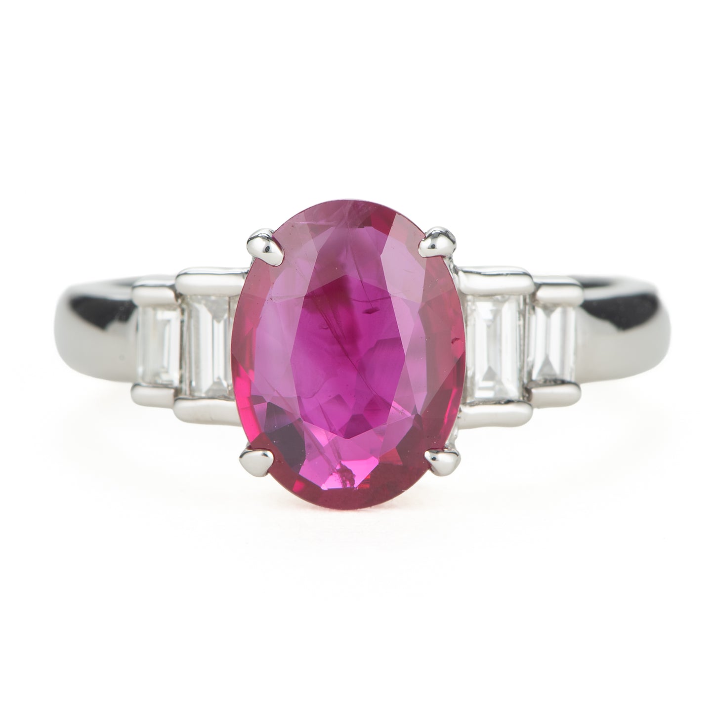 ステップ ルビーxダイヤモンド プラチナ製リング R: 2.01ct D: 0.31ct Pt900 GIA