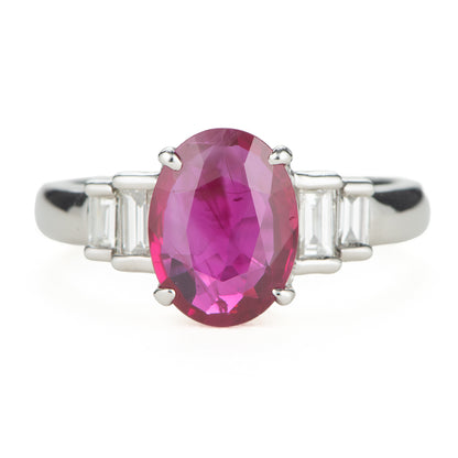 ステップ ルビーxダイヤモンド プラチナ製リング R: 2.01ct D: 0.31ct Pt900 GIA