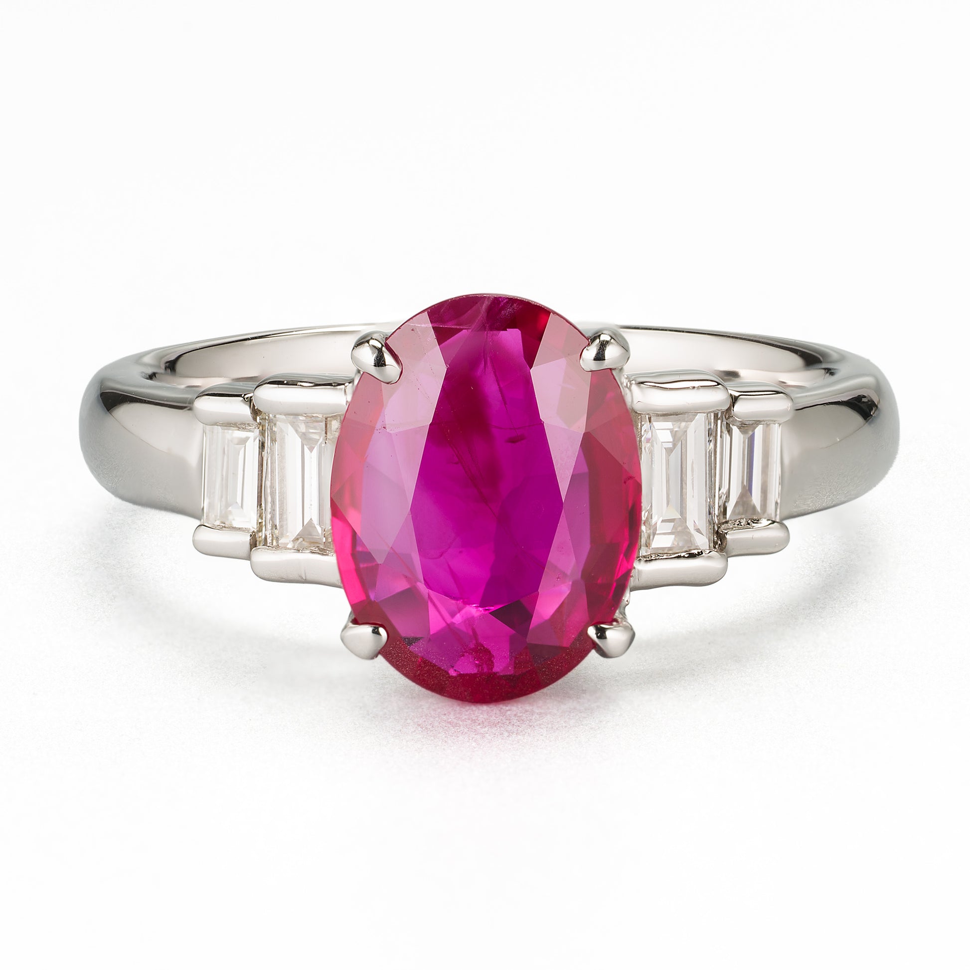 ステップ ルビーxダイヤモンド プラチナ製リング R: 2.01ct D: 0.31ct Pt900 GIA