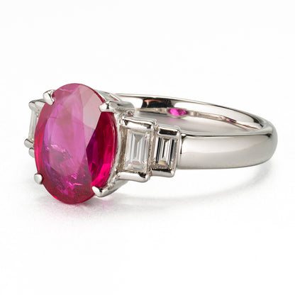 ステップ ルビーxダイヤモンド プラチナ製リング R: 2.01ct D: 0.31ct Pt900 GIA