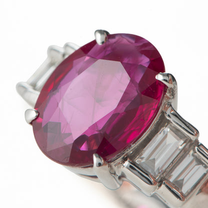 ステップ ルビーxダイヤモンド プラチナ製リング R: 2.01ct D: 0.31ct Pt900 GIA