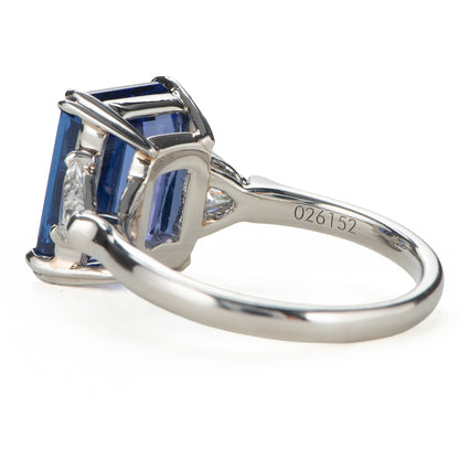 スリーストーン タンザナイトxダイヤモンド プラチナ製リング Ta: 4.89 ct D: 0.42ct Pt900