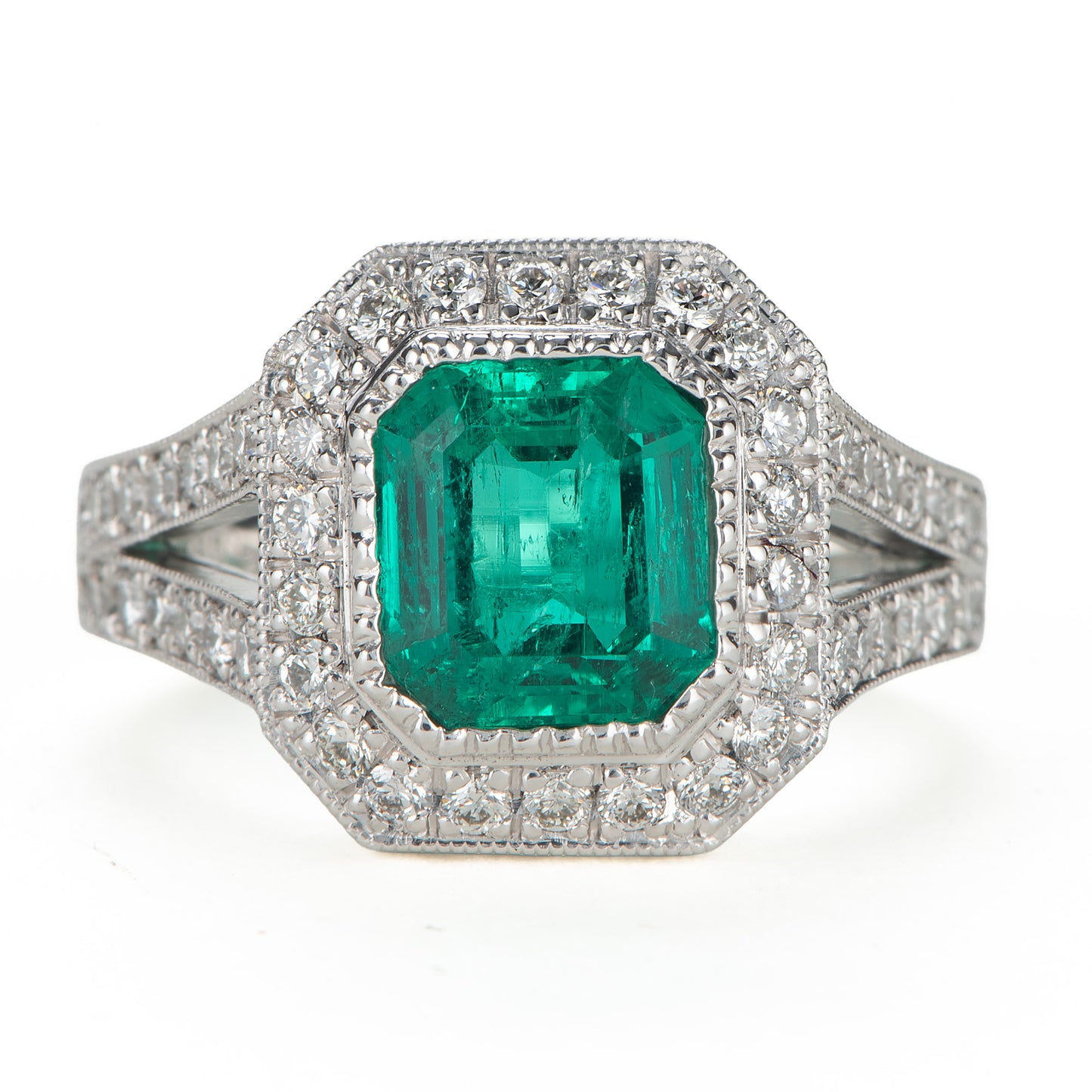 2ct コロンビア産エメラルドプラチナリング E2.08ct D:0.65ct Pt900 GIA