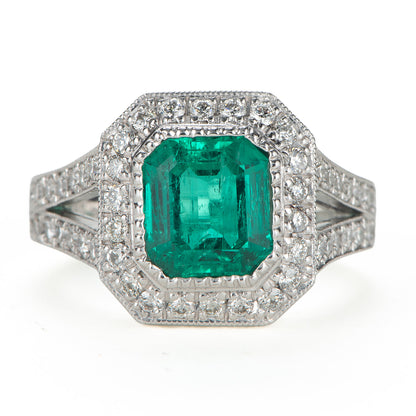 2ct コロンビア産エメラルドプラチナリング E2.08ct D:0.65ct Pt900 GIA