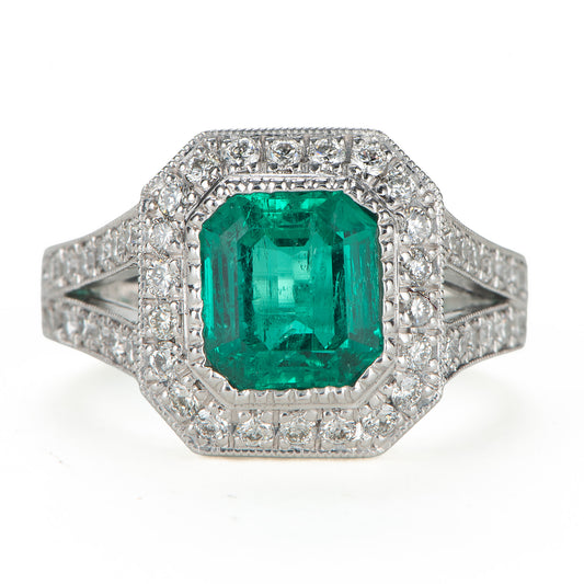 2ct コロンビア産エメラルドプラチナリング E2.08ct D:0.65ct Pt900 GIA