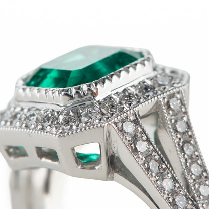 2ct コロンビア産エメラルドプラチナリング E2.08ct D:0.65ct Pt900 GIA