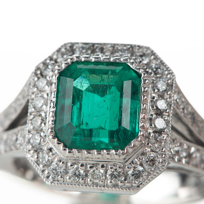 2ct コロンビア産エメラルドプラチナリング E2.08ct D:0.65ct Pt900 GIA