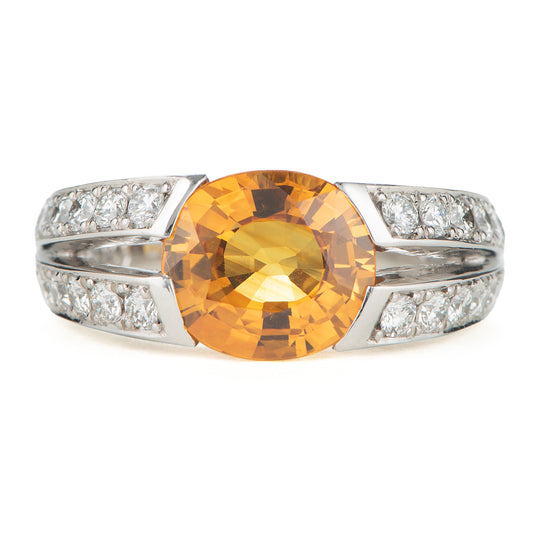 フロート 3.72ct イエローサファイアxダイヤモンド プラチナ製リング(YS:3.72ct D:1.32 Pt900)