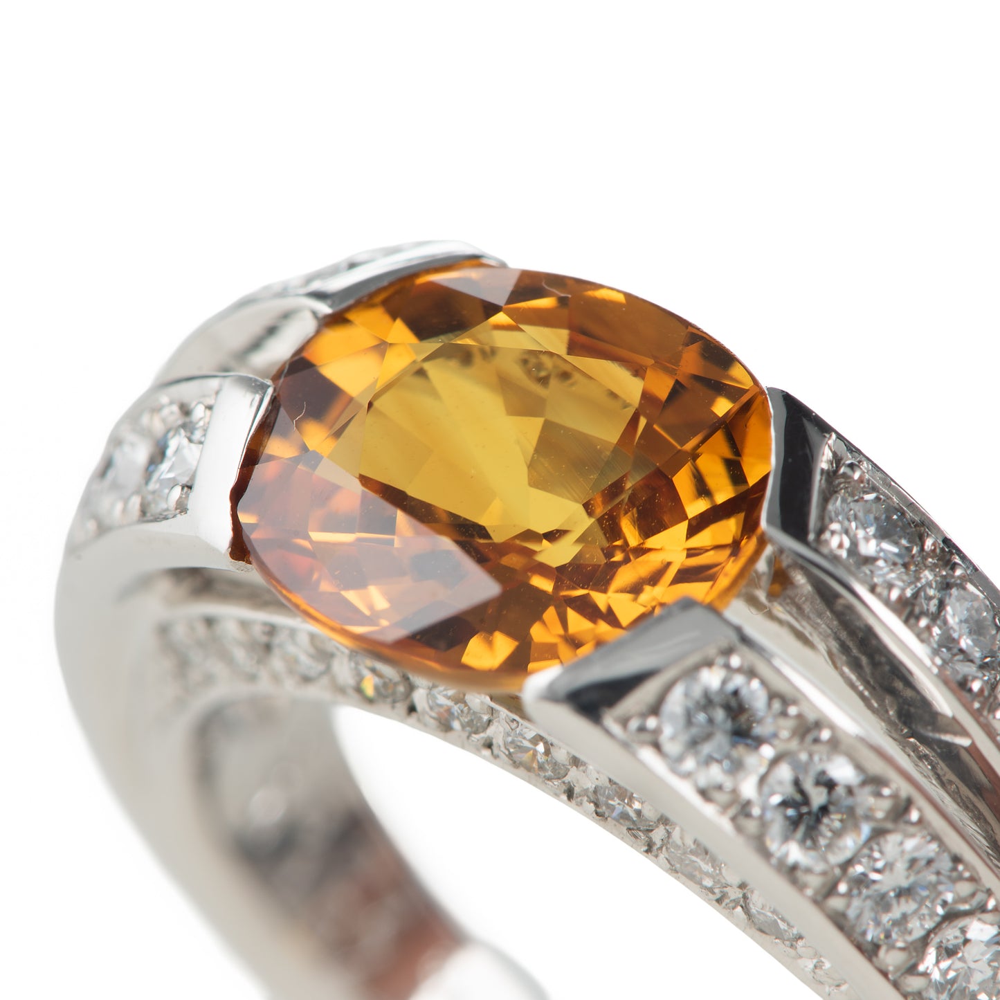 フロート 3.72ct イエローサファイアxダイヤモンド プラチナ製リング(YS:3.72ct D:1.32 Pt900)