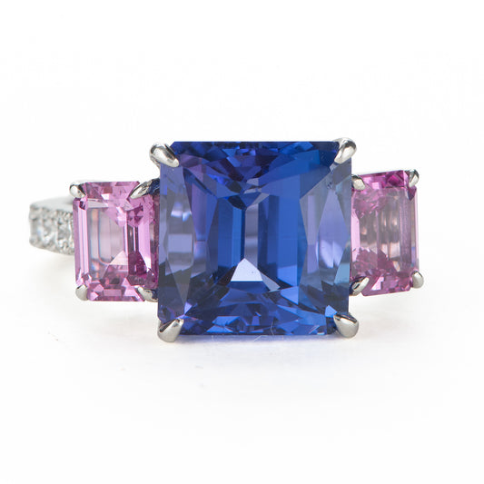 6ct タンザナイトｘピンクサファイアxダイヤモンドプラチナ製リング T:6.00ct PS:1.62 D:0.41ct Pt950