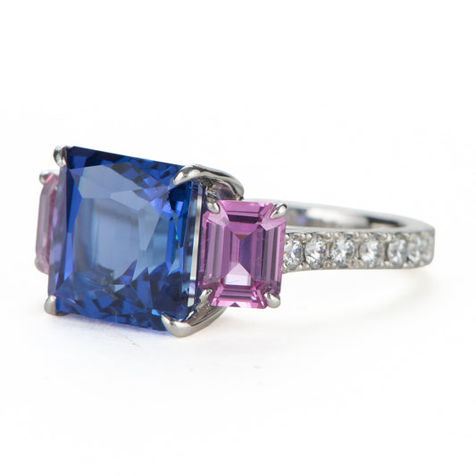 6ct タンザナイトｘピンクサファイアxダイヤモンドプラチナ製リング T:6.00ct PS:1.62 D:0.41ct Pt950