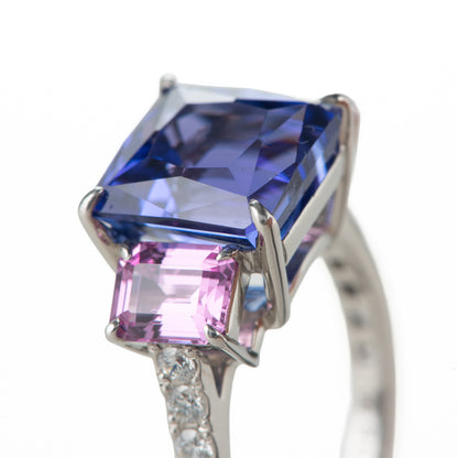 6ct タンザナイトｘピンクサファイアxダイヤモンドプラチナ製リング T:6.00ct PS:1.62 D:0.41ct Pt950