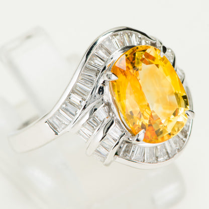 イエローサファイアxダイヤモンド　プラチナ製リング YS: 4.07ct D: 0.86ct Pt900