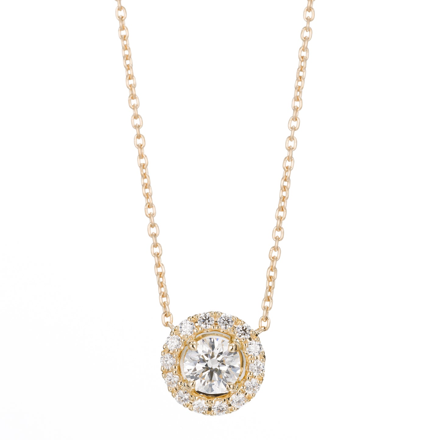 ZUISHO | ハロー ダイヤモンド 0.52ct ペンダントネックレス (E/VS2 Ex-VG-VG None) GIAドシエ付 K18YG 45cm 丸小豆チェーン