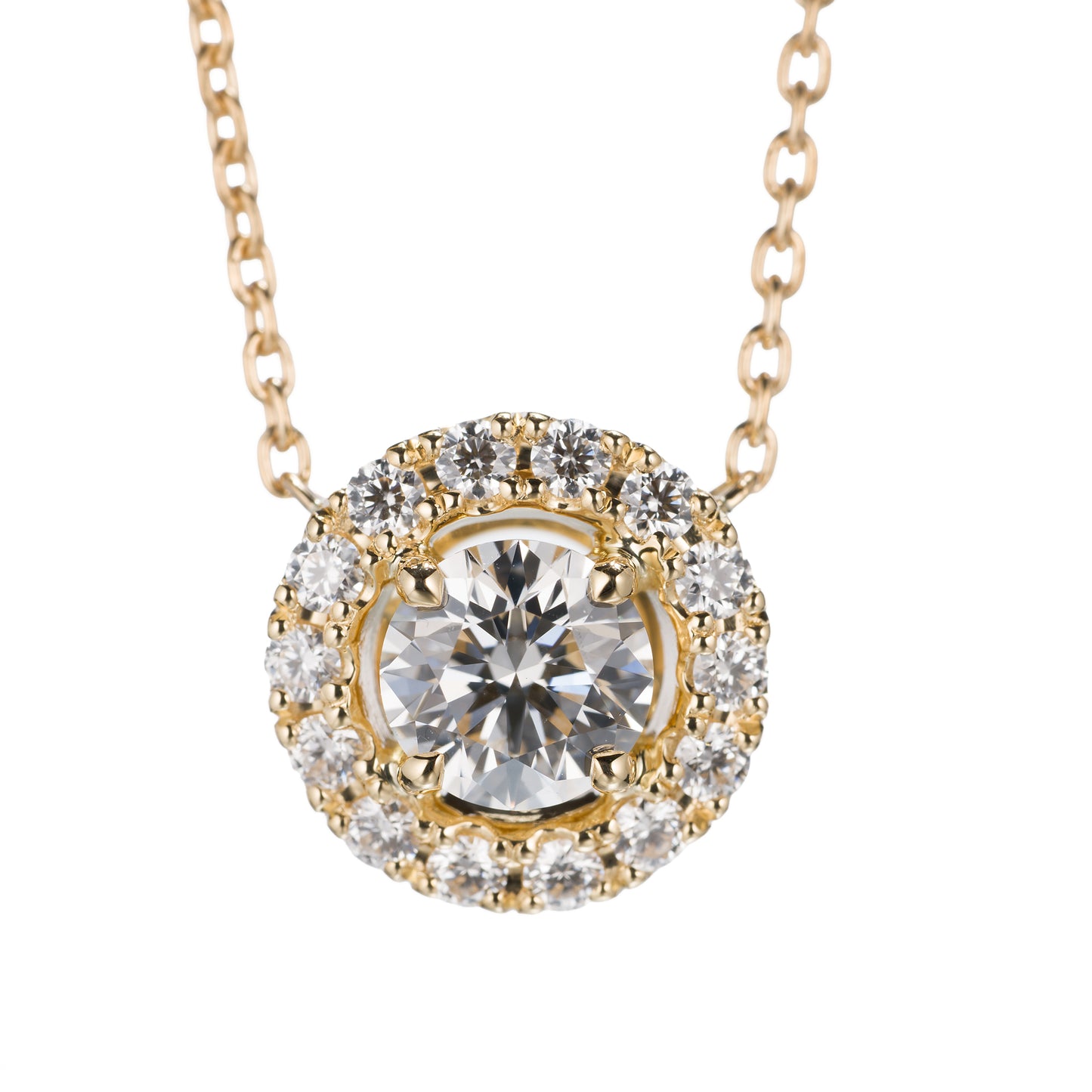 ZUISHO | ハロー ダイヤモンド 0.52ct ペンダントネックレス (E/VS2 Ex-VG-VG None) GIAドシエ付 K18YG 45cm 丸小豆チェーン