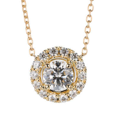 ZUISHO | ハロー ダイヤモンド 0.52ct ペンダントネックレス (E/VS2 Ex-VG-VG None) GIAドシエ付 K18YG 45cm 丸小豆チェーン